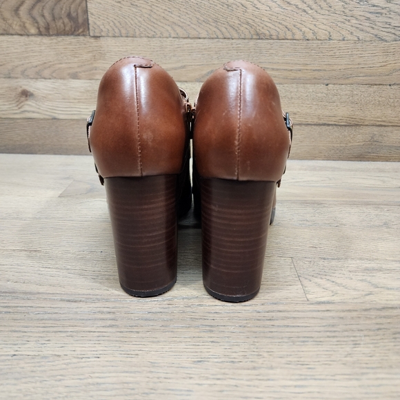 Clarks Artisan Elipsa Mae Double Buckle Brown Block Heels Ankle Boots Size 9.5 - Picture 2 of 10